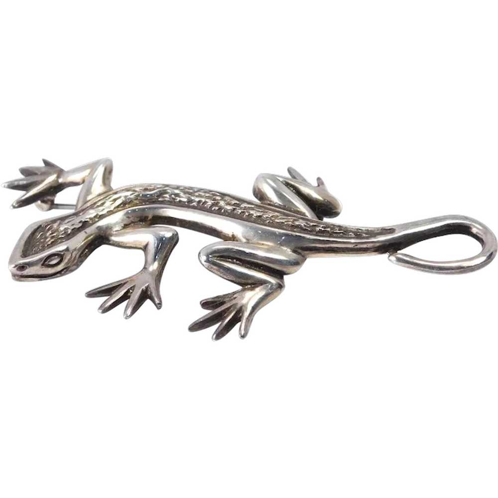 Vintage Sterling Silver Lizard Pin - image 1