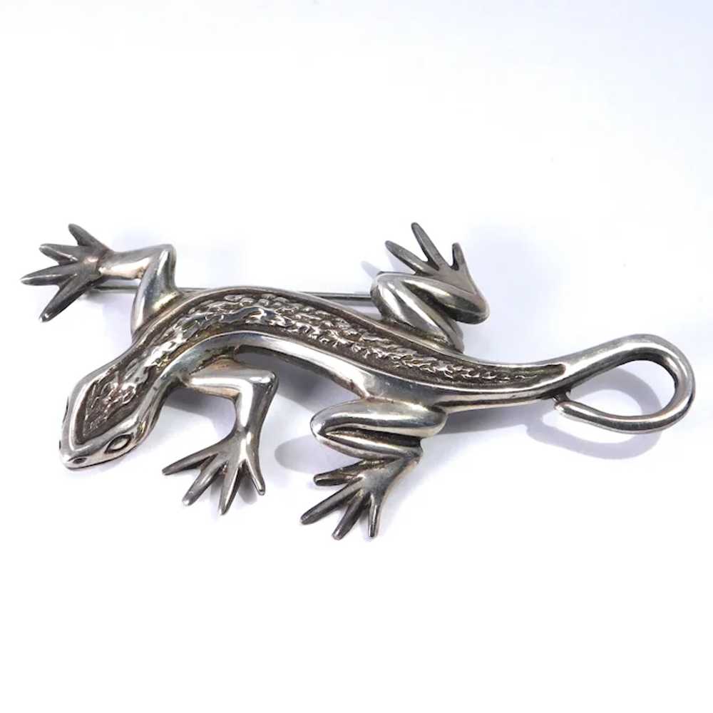 Vintage Sterling Silver Lizard Pin - image 2
