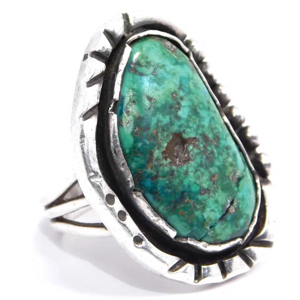 Old Signed Morenci Turquoise Ring Sterling Silver - image 2
