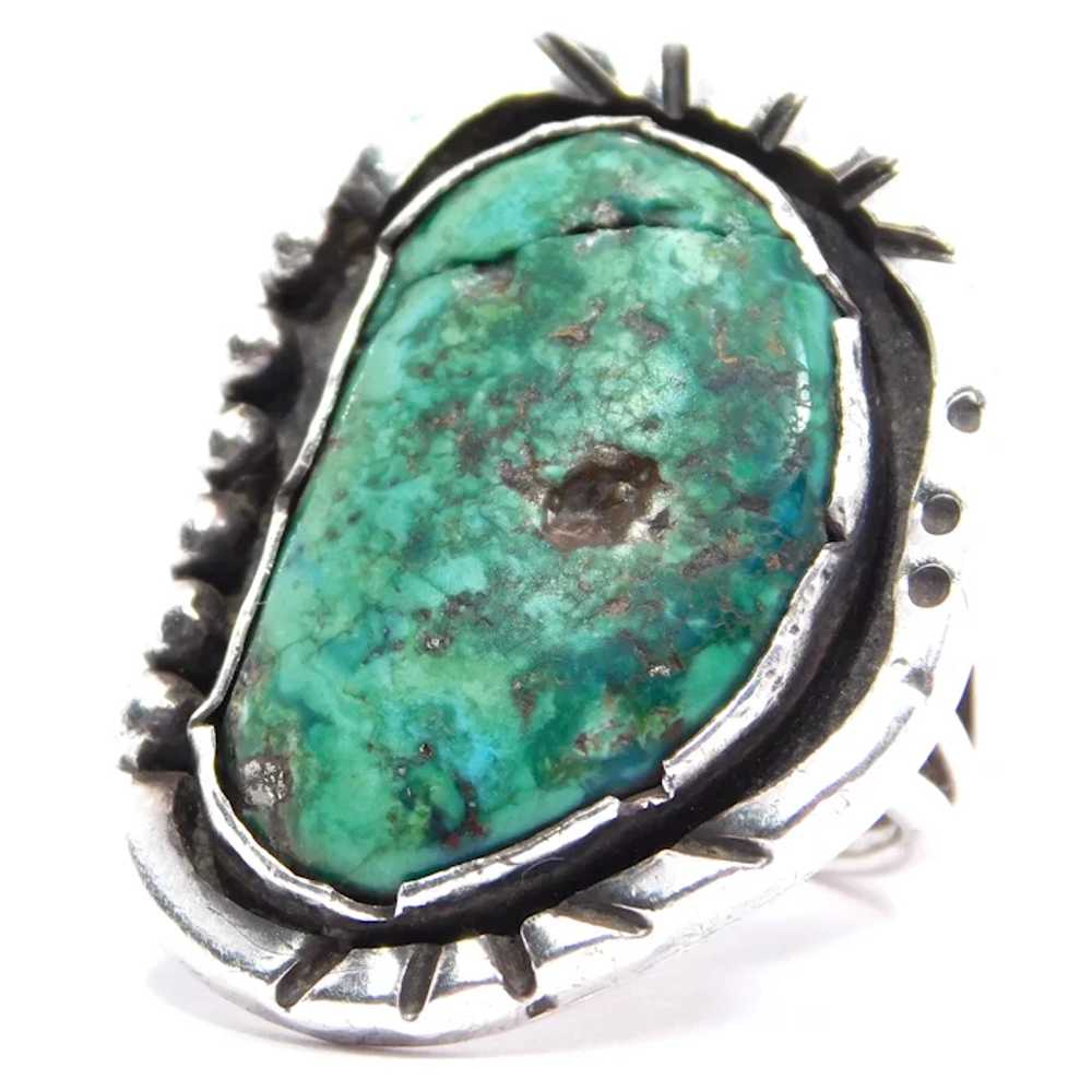Old Signed Morenci Turquoise Ring Sterling Silver - image 3