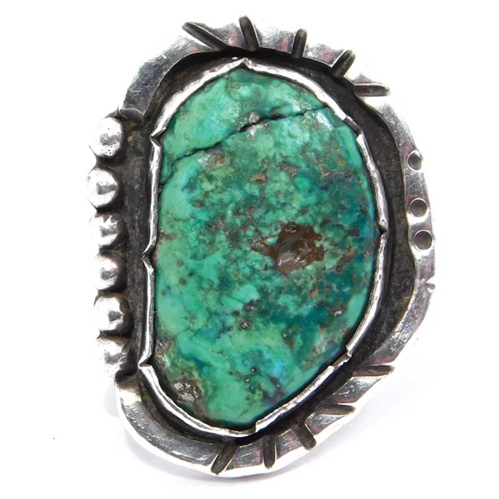 Old Signed Morenci Turquoise Ring Sterling Silver - image 4
