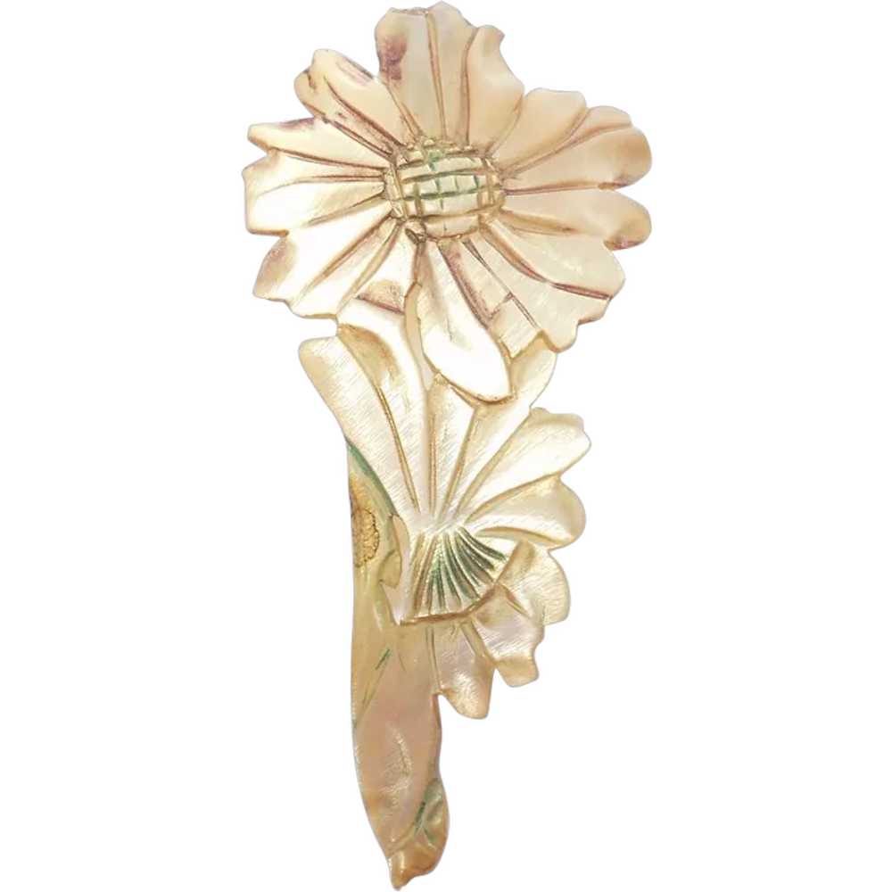 Art Nouveau Carved Horn Flower Brooch Gip Style - image 1