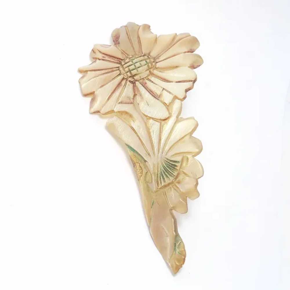 Art Nouveau Carved Horn Flower Brooch Gip Style - image 2