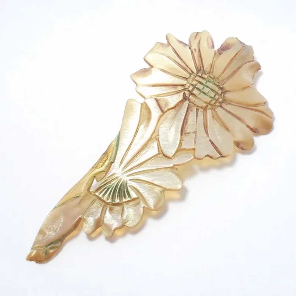 Art Nouveau Carved Horn Flower Brooch Gip Style - image 3