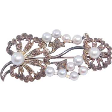 Ornate Silver & Baroque Pearl Brooch With Engravin