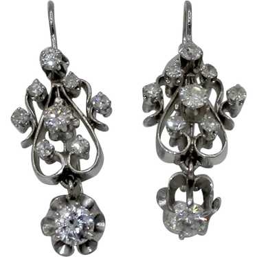 Retro 14K Victorian Revival Diamond Pendant Earrin