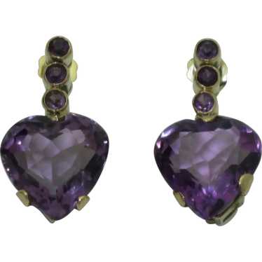 Vintage 14K Amethyst Heart Earrings