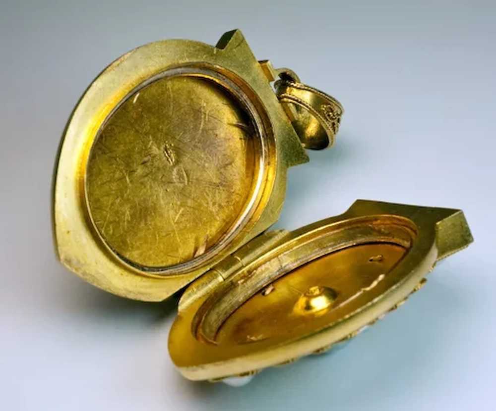 Victorian 14K Gold Pearl Turquoise Locket Pendant - image 7
