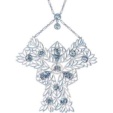 Art Nouveau 3.50 ct Diamond Openwork Necklace Ant… - image 1