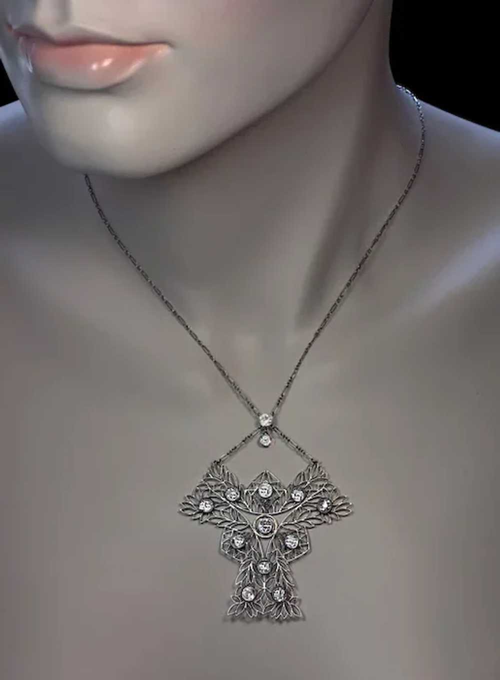Art Nouveau 3.50 ct Diamond Openwork Necklace Ant… - image 2