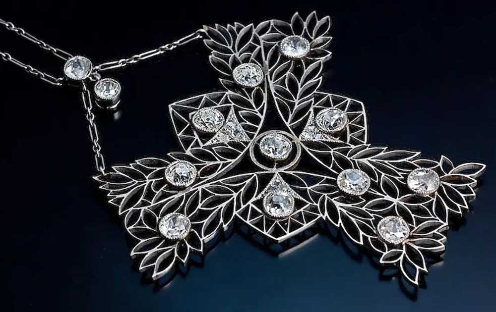 Art Nouveau 3.50 ct Diamond Openwork Necklace Ant… - image 3