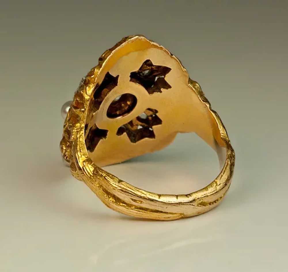 Antique Art Nouveau Diamond, Pearl, Enamel Ring - image 6