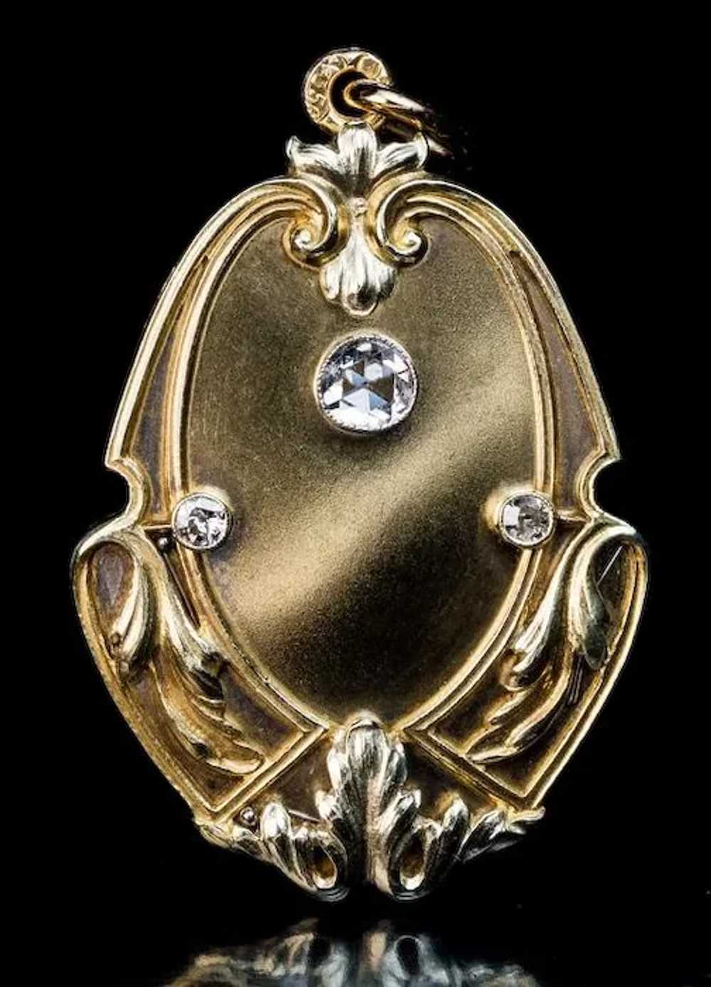 Art Nouveau Antique Diamond 14K Gold Locket - image 3