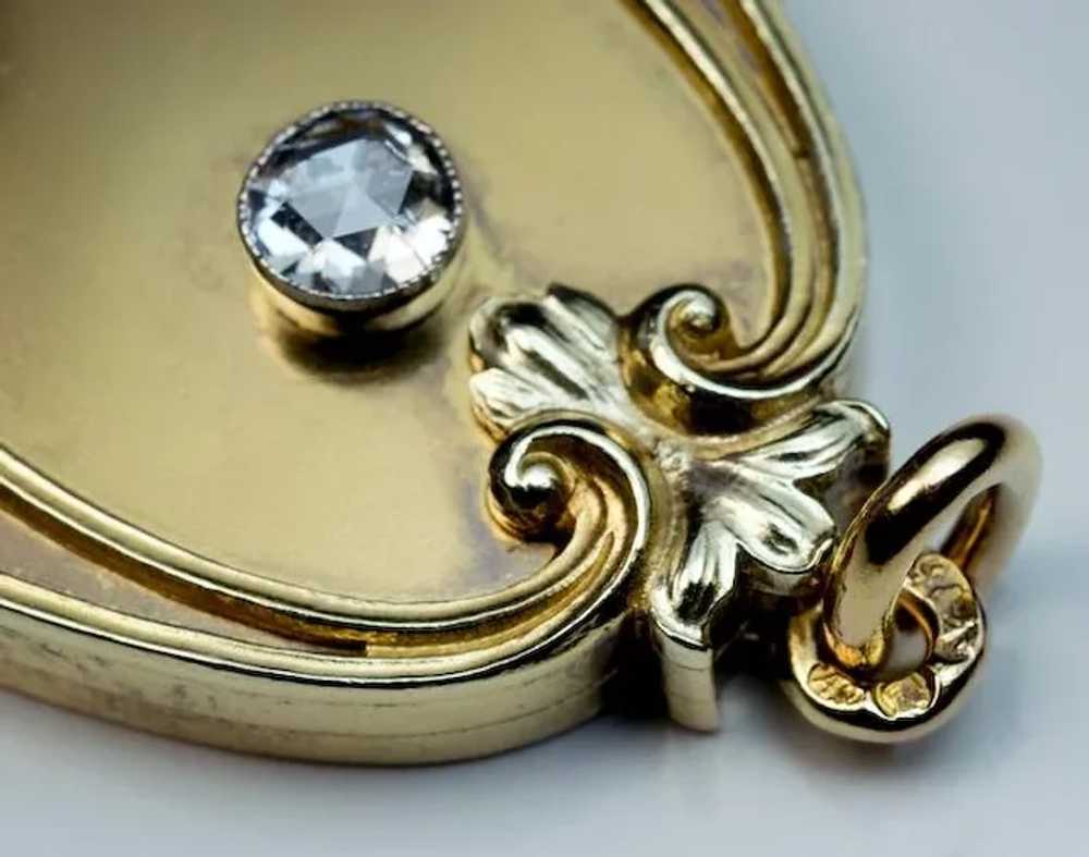 Art Nouveau Antique Diamond 14K Gold Locket - image 4
