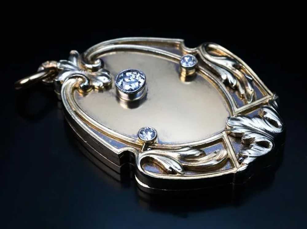 Art Nouveau Antique Diamond 14K Gold Locket - image 6