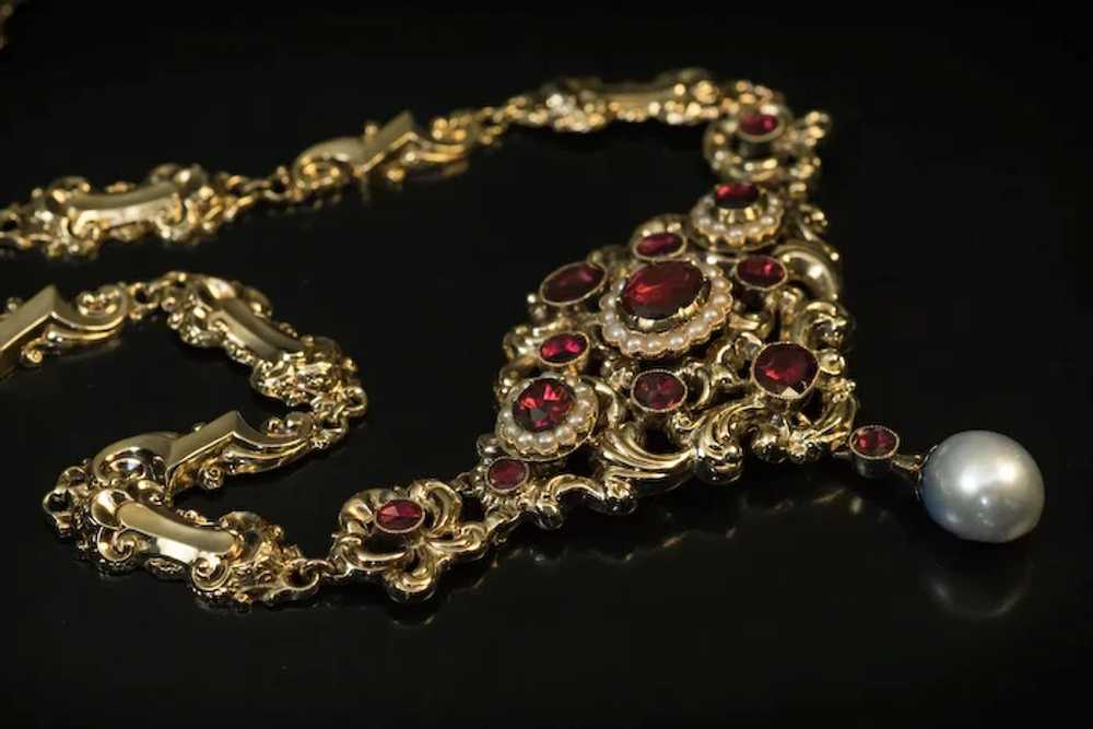 Antique Renaissance Revival Garnet Pearl 14K Gold… - image 4