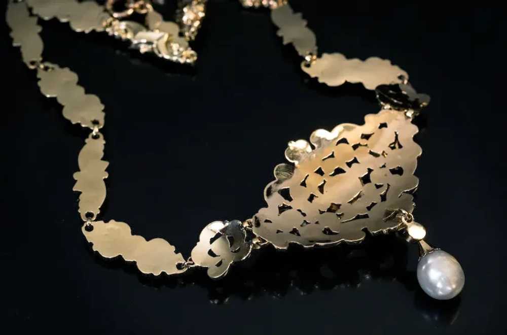Antique Renaissance Revival Garnet Pearl 14K Gold… - image 6