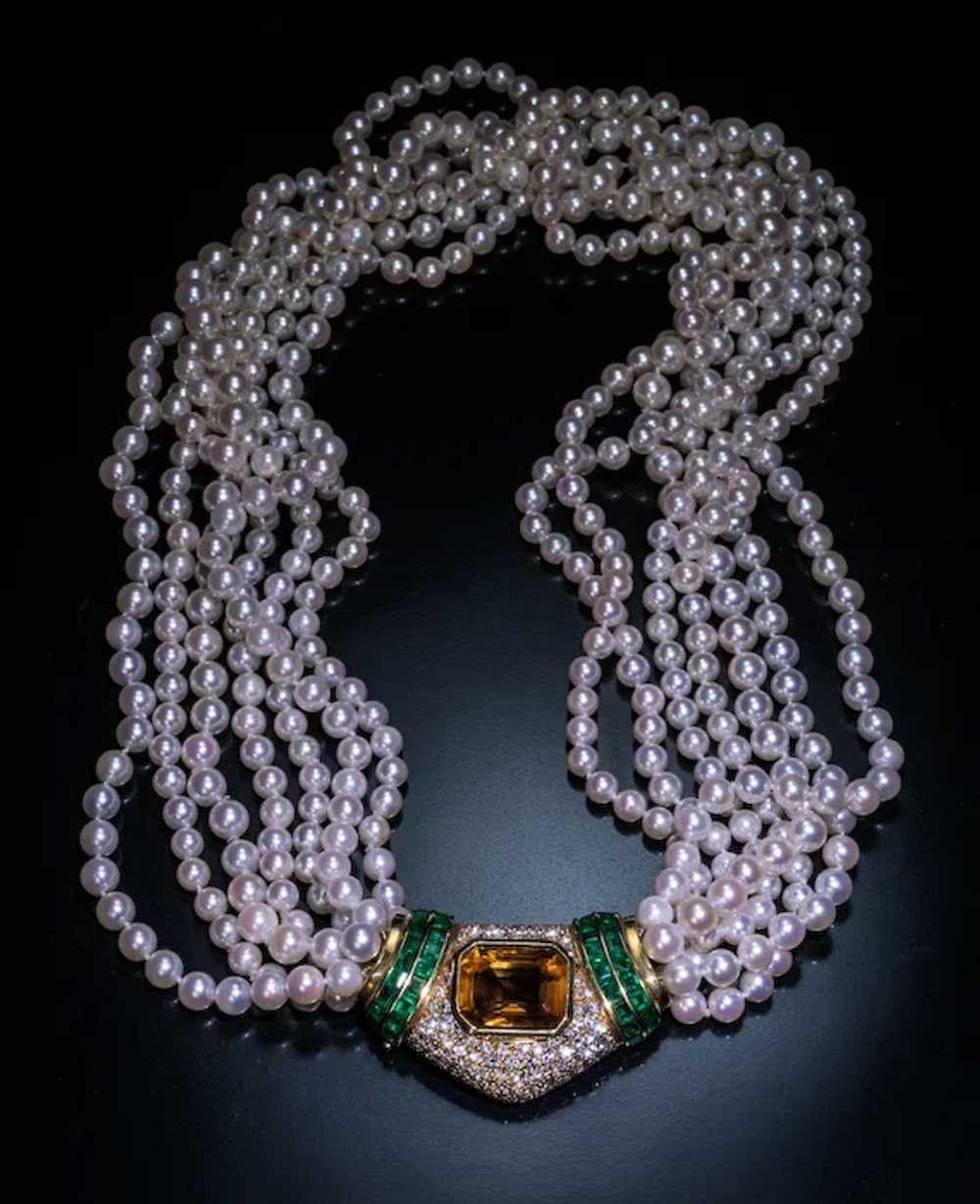 Vintage Multi Strand Pearl Necklace with Jeweled … - image 2
