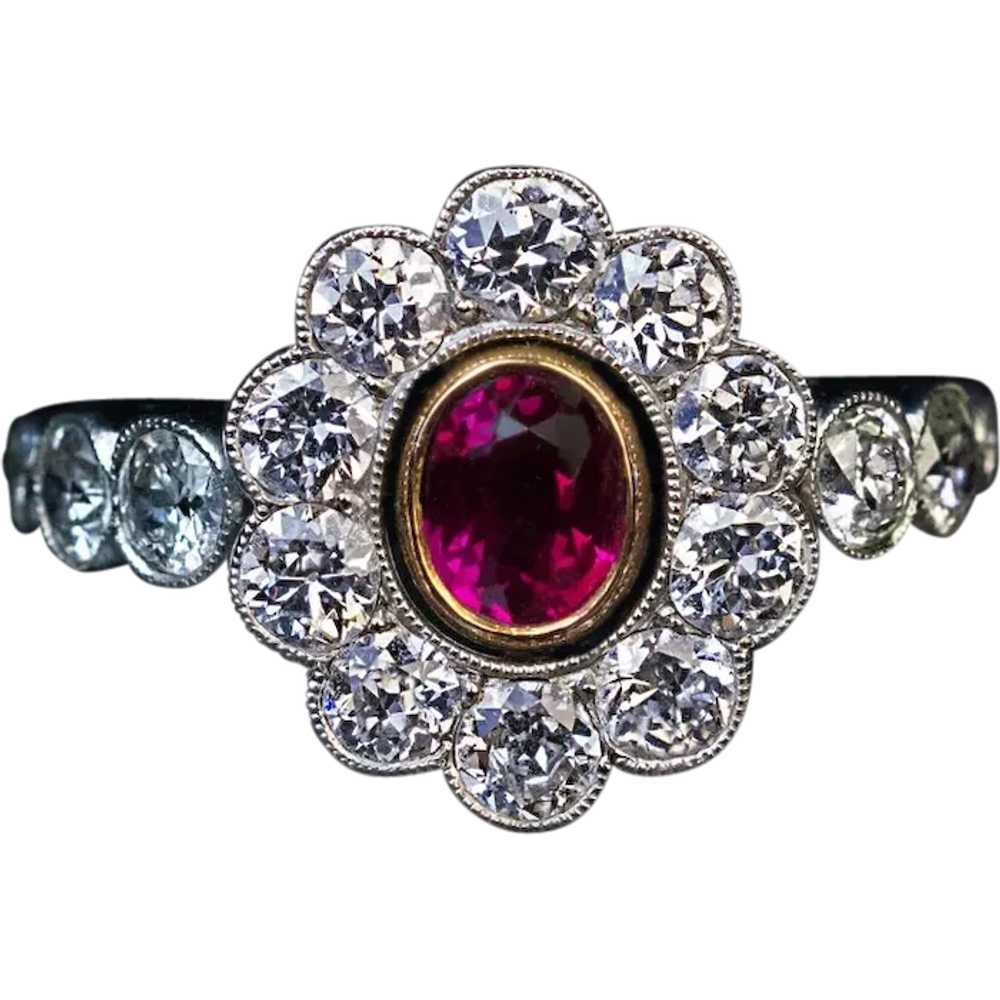 Antique Ruby Diamond Platinum Engagement Ring Ref… - image 1