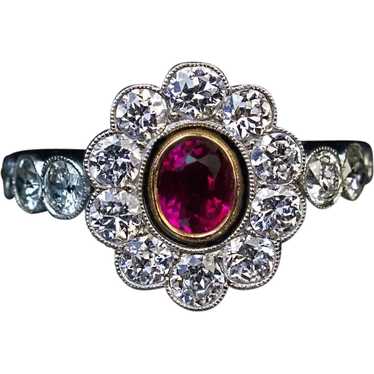 Antique Ruby Diamond Platinum Engagement Ring Ref: