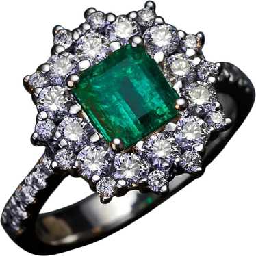 Vintage Emerald Diamond Cluster Engagement Ring - image 1