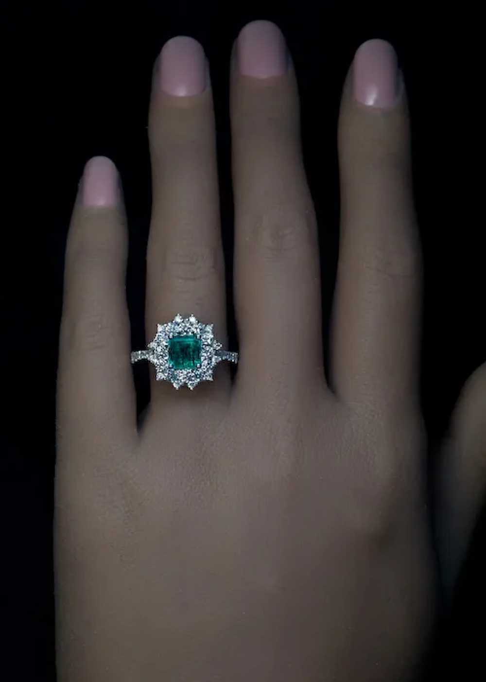 Vintage Emerald Diamond Cluster Engagement Ring - image 2