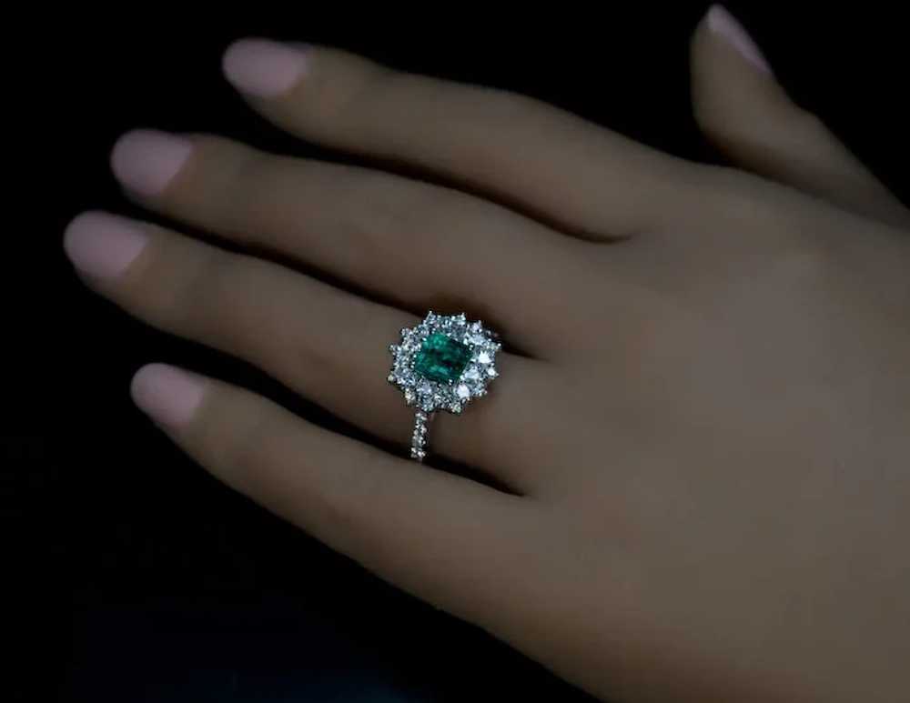 Vintage Emerald Diamond Cluster Engagement Ring - image 3