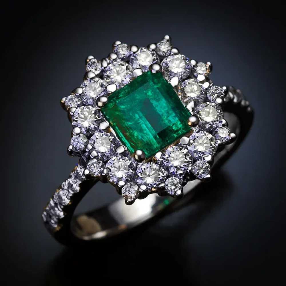 Vintage Emerald Diamond Cluster Engagement Ring - image 6