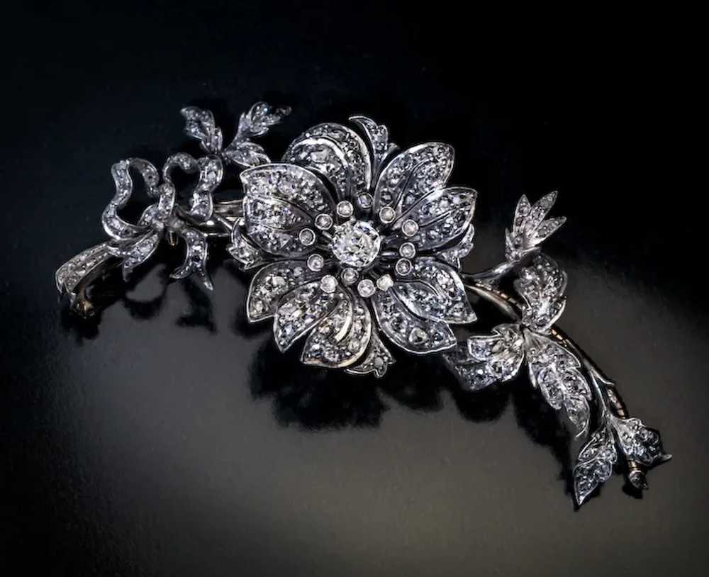 Antique French ‘En tremblant’ Diamond Flower Broo… - image 3