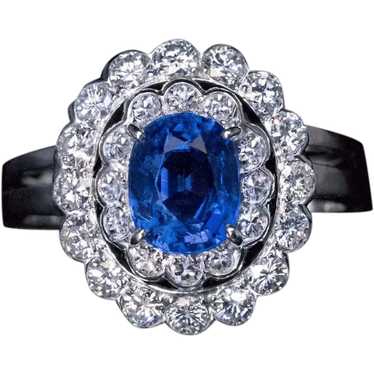Vintage Sapphire Diamond Double Halo Engagement R… - image 1