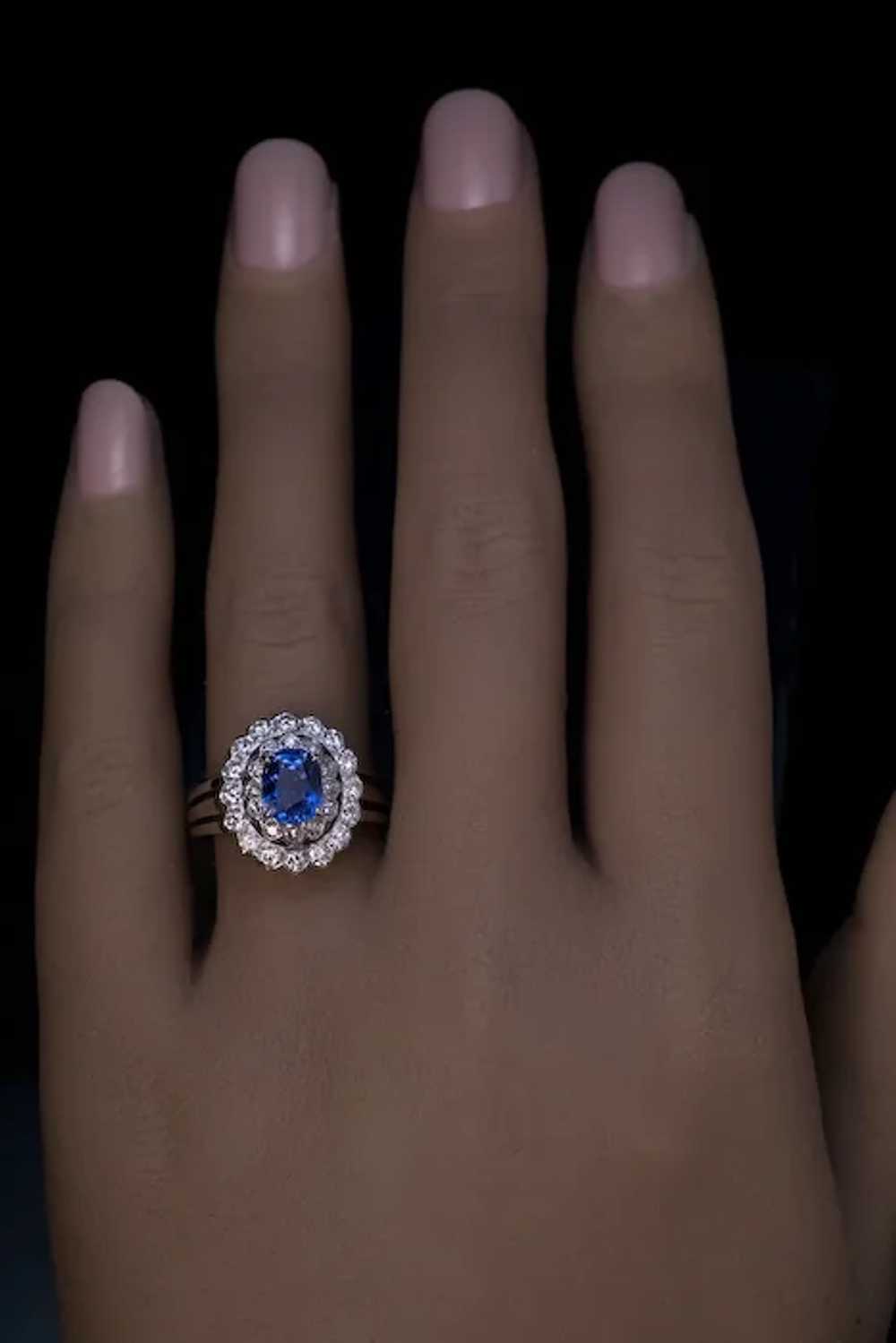 Vintage Sapphire Diamond Double Halo Engagement R… - image 2