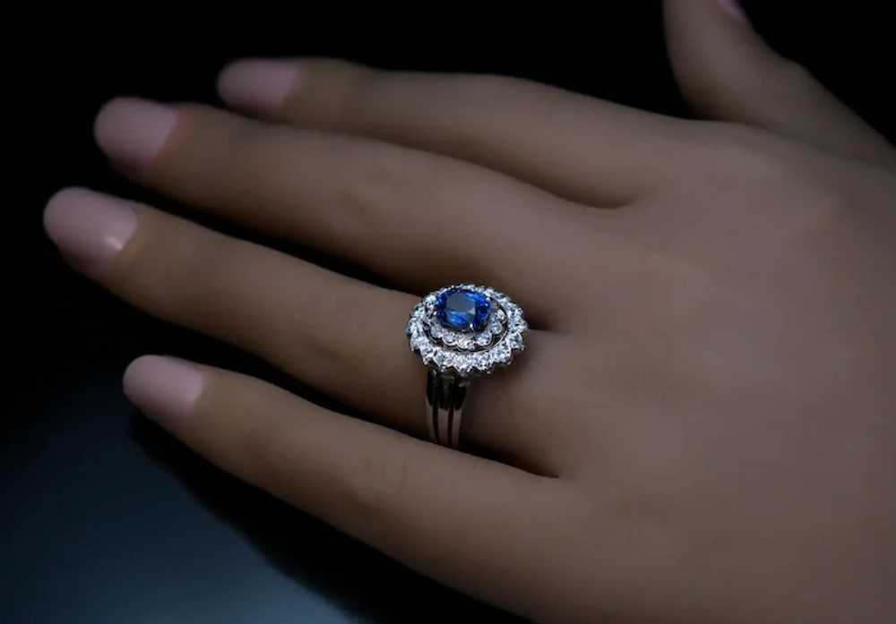 Vintage Sapphire Diamond Double Halo Engagement R… - image 3