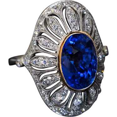 Art Deco Vintage Sapphire Diamond Russian Ring