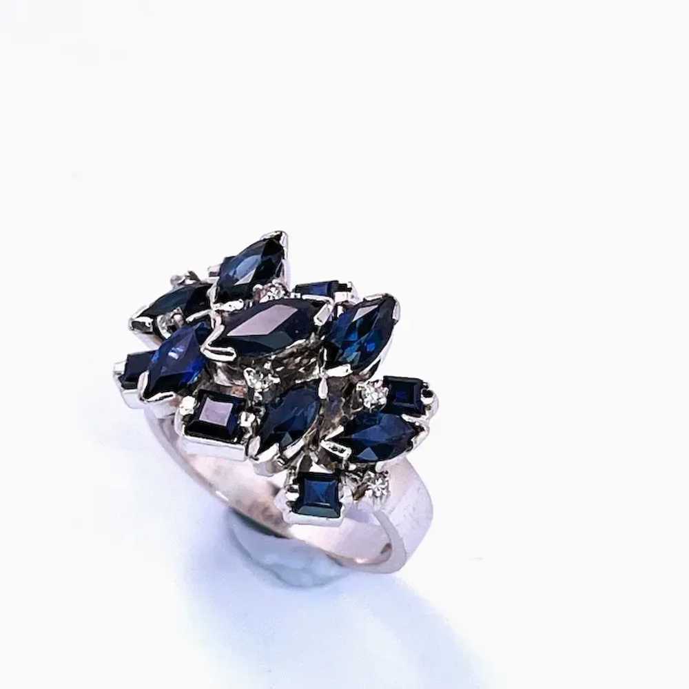 Deep Blue Geometric Sapphire Cluster 18K Gold Rin… - image 4