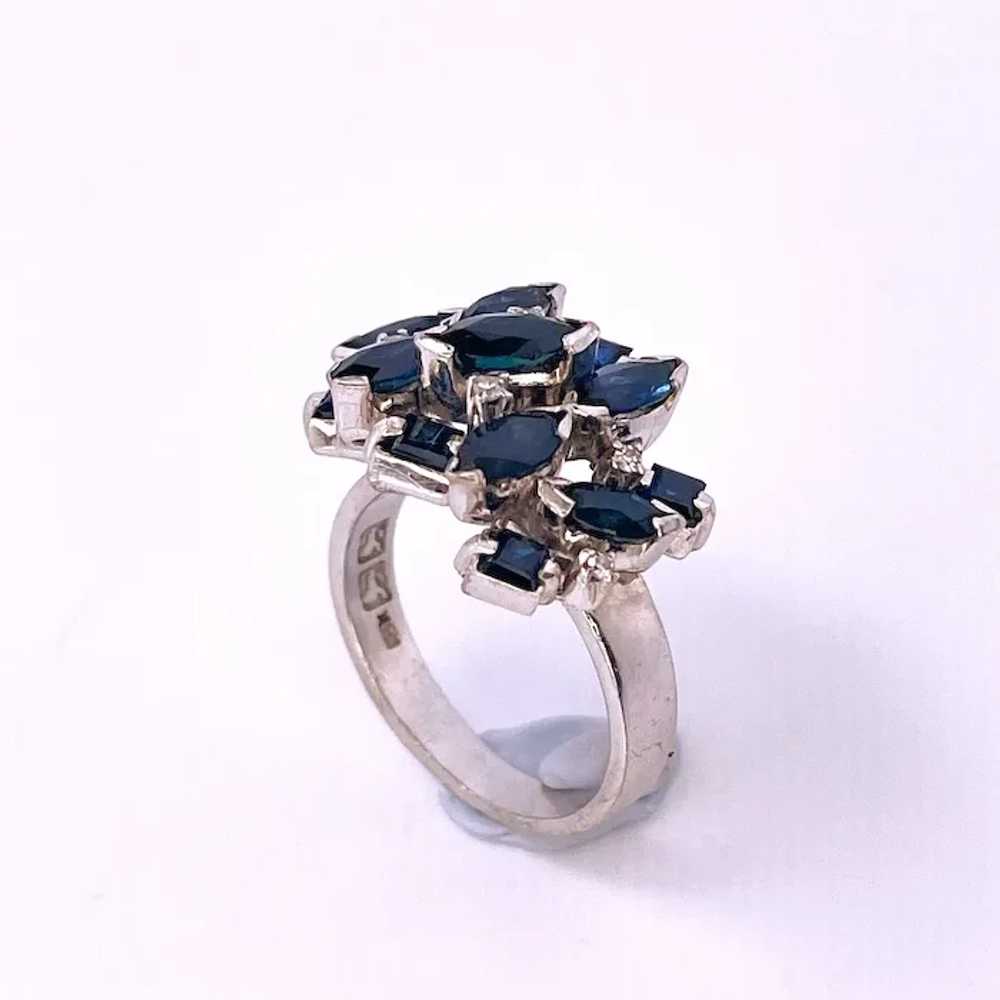 Deep Blue Geometric Sapphire Cluster 18K Gold Rin… - image 5