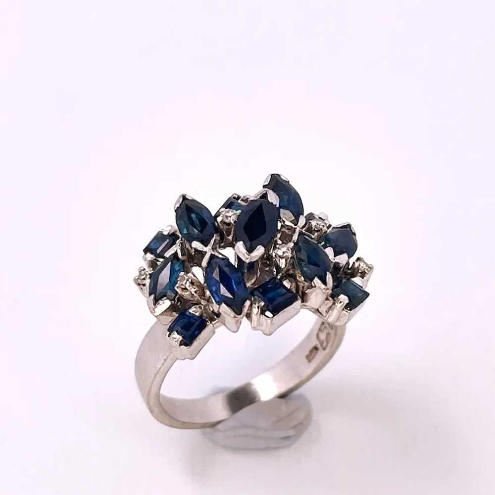 Deep Blue Geometric Sapphire Cluster 18K Gold Rin… - image 6