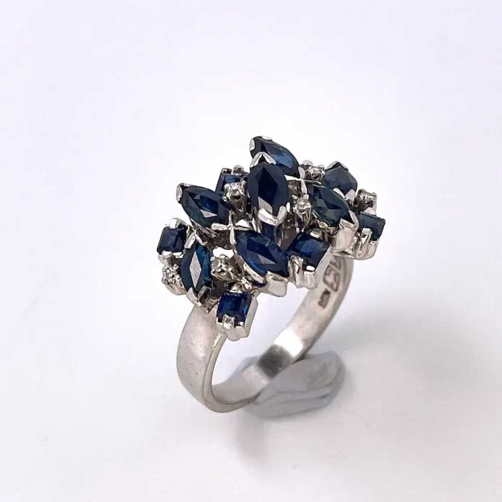 Deep Blue Geometric Sapphire Cluster 18K Gold Rin… - image 7