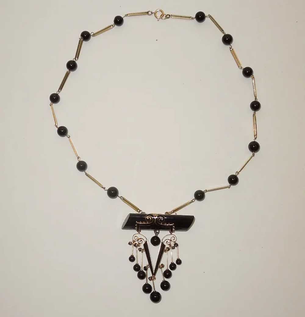 Stunning French Victorian Onyx and 14K Mourning B… - image 2