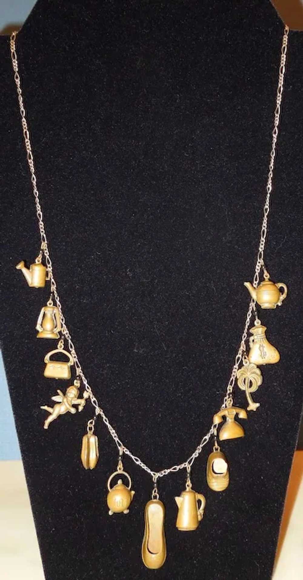 1920's-30's Brass Charm Necklace - image 2