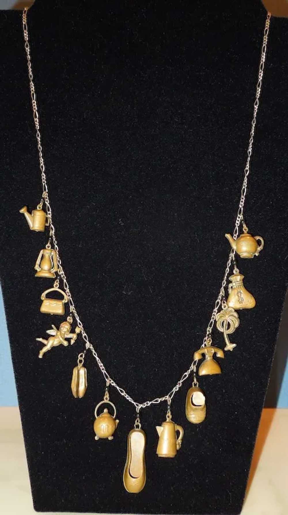 1920's-30's Brass Charm Necklace - image 3