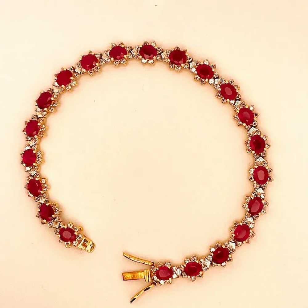 Red Ruby Diamond Tennis Bracelet 18K 18kt 750 Yel… - image 10