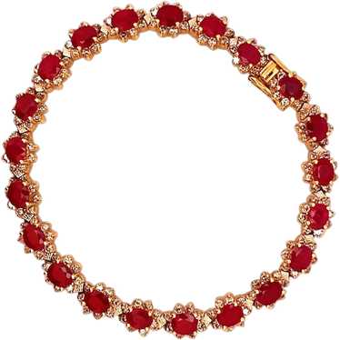 Red Ruby Diamond Tennis Bracelet 18K 18kt 750 Yel… - image 1