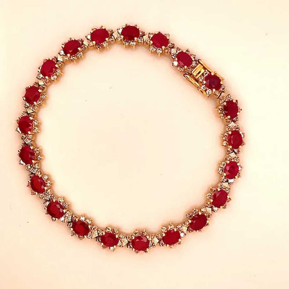 Red Ruby Diamond Tennis Bracelet 18K 18kt 750 Yel… - image 3