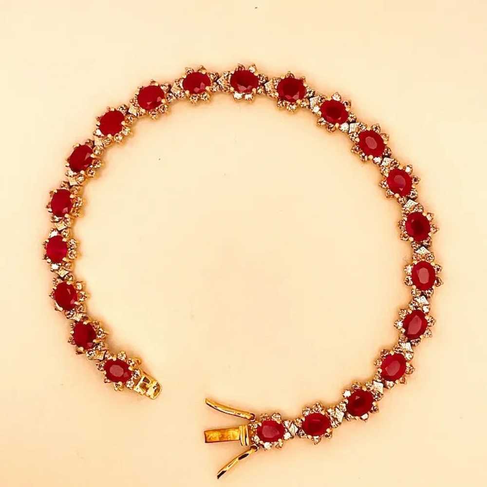 Red Ruby Diamond Tennis Bracelet 18K 18kt 750 Yel… - image 4