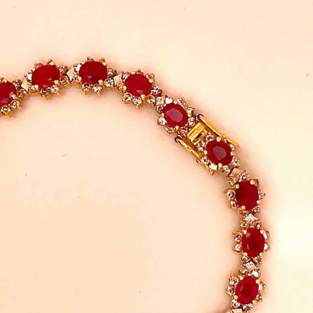 Red Ruby Diamond Tennis Bracelet 18K 18kt 750 Yel… - image 5