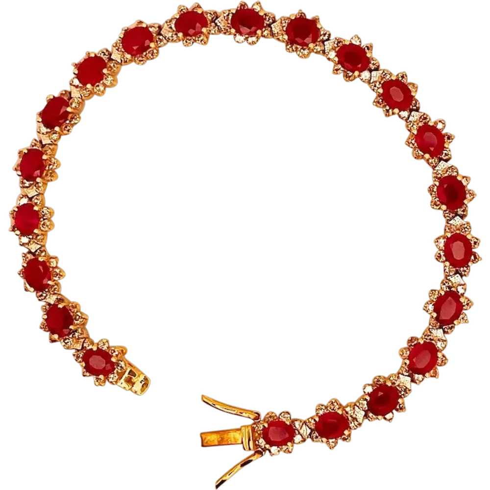 Red Ruby Diamond Tennis Bracelet 18K 18kt 750 Yel… - image 6