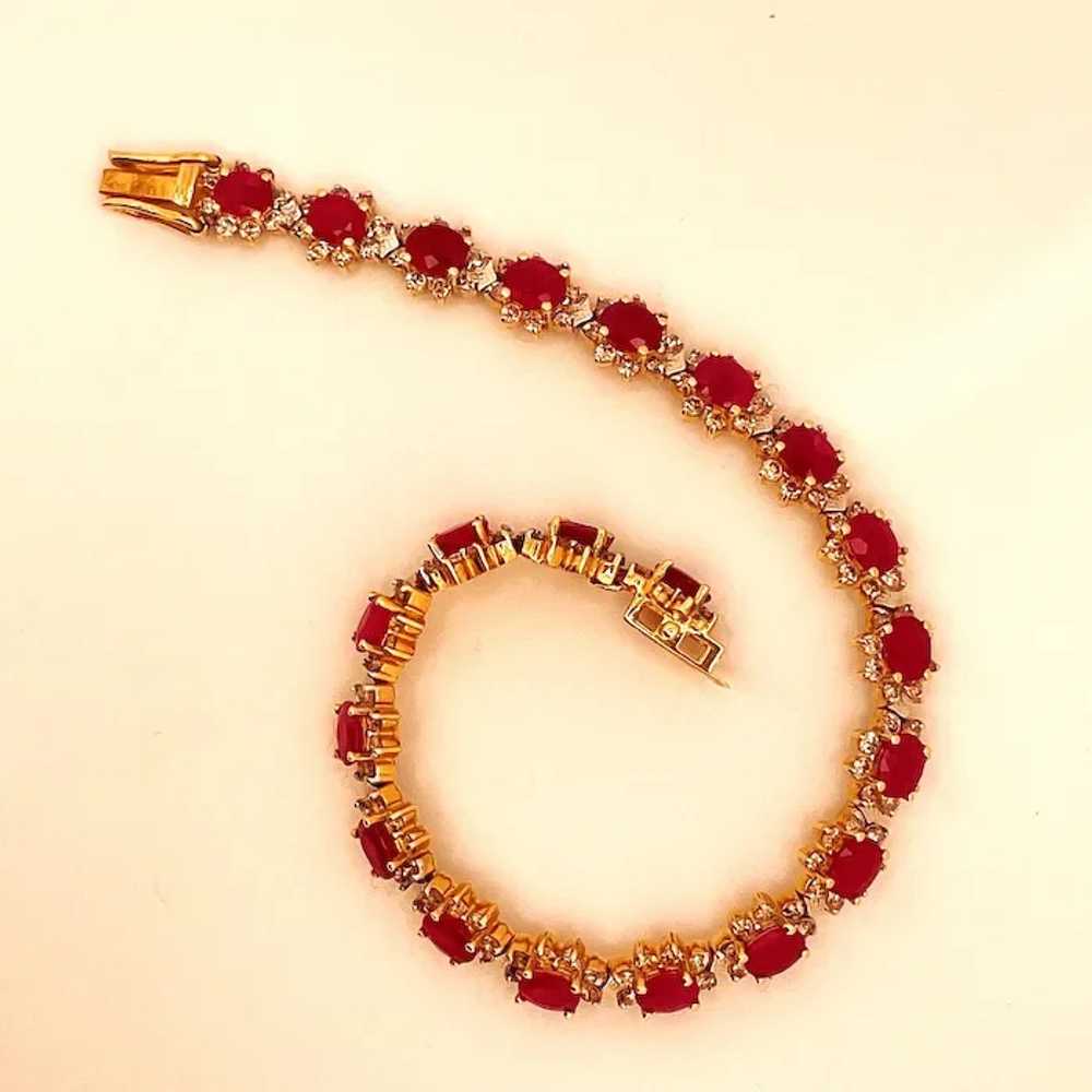 Red Ruby Diamond Tennis Bracelet 18K 18kt 750 Yel… - image 7
