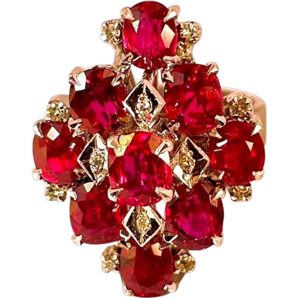 No Heat Ruby Diamond Ring 14K White Gold Ruby Clu… - image 1
