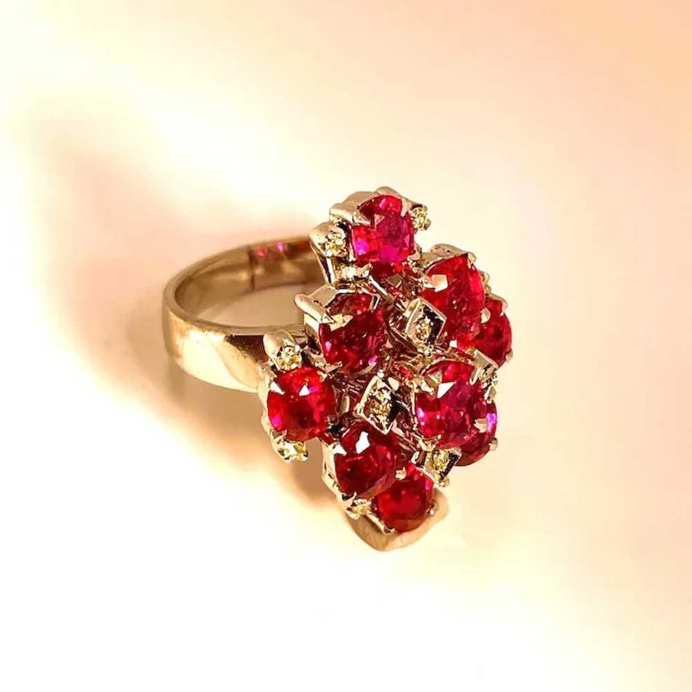 No Heat Ruby Diamond Ring 14K White Gold Ruby Clu… - image 5