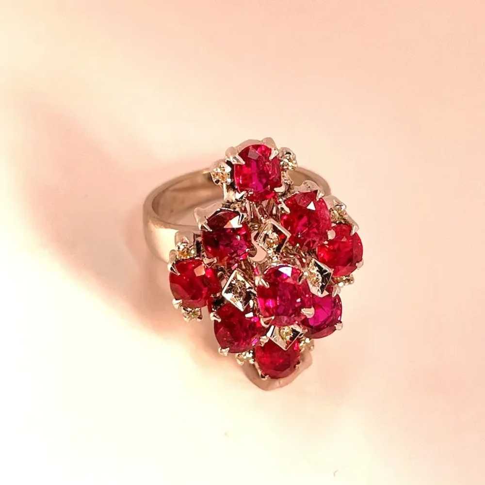No Heat Ruby Diamond Ring 14K White Gold Ruby Clu… - image 8